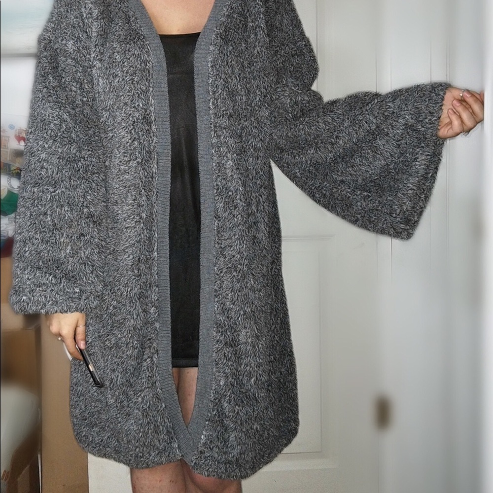 Faux fur bell sleeve cardigan NEW
